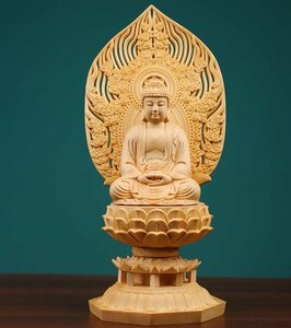 檜仏像*家の玄関にお釈迦様を祀る坐蓮仏像置物29cm