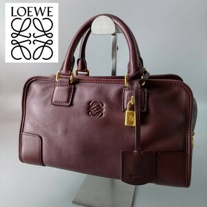 1円 LOEWE ロエベ アマソナ28 ボストンバッグ ハンドバッグ アナグラム マルチカラー ボルドー ワインレッド オールレザー 革 レディース