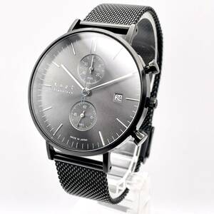 1円 美品■稼働 Knot ノット Timepiece CC-39 デイト 316L メンズ レディース 腕時計 黒文字盤 クロノグラフ ブラックバンド N1535-14-32