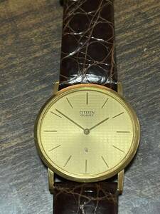 シチズン CITIZEN 18K 750 4-796268Y 金無垢 クオーツ 社外ベルト メンズ 中古品 不動品 ジャンク