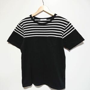 H8986gg UNITED ARROWS green label relaxing(ユナイテッドアローズ グリーンレーベル) サイズM 半袖Tシャツ ボーダー 黒 メンズ 古着