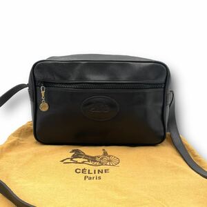 1円 CELINE セリーヌ 馬車ロゴ型押し カメラバッグ ショルダーバッグ クロスボディ ブラック 黒 レザー オールドセリーヌ ヴィンテージ