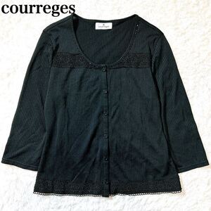 courreges クレージュ カーディガン ニット 薄手 長袖 花柄レース 40 L レディース C82406-11