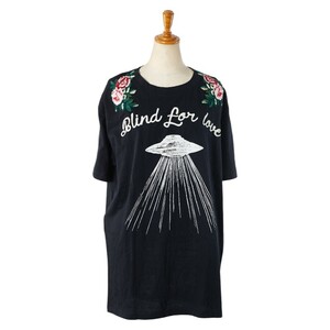 グッチ BLIND FOR LOVE UFO プリント フラワー 花 刺繍 半袖Ｔシャツ サイズ：L 469307 ブラック マルチカラー コットン GUCCI 【中古】