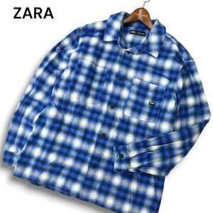 ZARA dnwr. ザラ マン 秋冬 長袖 チェック ネル シャツ Sz.XL　メンズ ネイビー 大きいサイズ　A4T10110_9#B