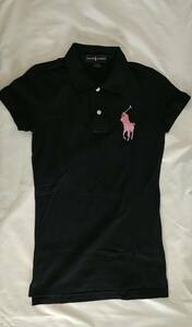 ■RALPH LAUREN■ポロシャツ　ビッグポニー サイズS　ビーズ刺繍ロゴ　黒×ピンク　レディース　ラルフローレン
