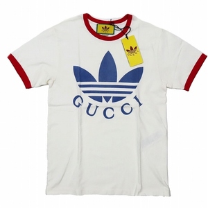 美品 22SS グッチ GUCCI アディダス adidas トレフォイル ロゴプリント Tシャツ トップス 半袖 LOGO PRINTED TEE S/S 702612 XJEB1