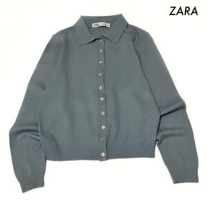 【送料無料】ZARA ザラ★ポロニットカーディガン 長袖 サックス レディース