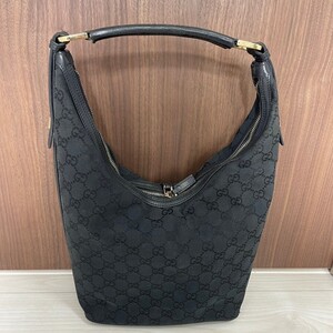 グッチ GUCCI ワンショルダーバッグ ハンドバッグ GG キャンバス レザー ハーフムーン 黒