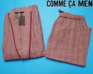 新品 COMME CA MEN コムサメン コットン100% 市松柄ジャガード 甚平/ルームウェアL赤(321) CMJ248170