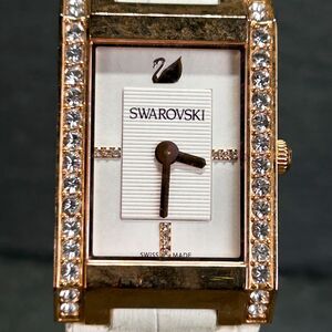 美品 SWAROVSKI スワロフスキー 1094370 腕時計 クオーツ アナログ スクエア ホワイト文字盤 ピンクゴールド 新品電池交換済 動作確認済