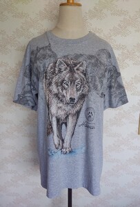 オオカミ Tシャツ 古着 vintage ヴィンテージ ビンテージ tee ウルフ wolf 半袖 狼 半袖T トップス グレー 両面 古着屋 プリント anvil M