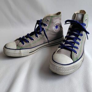 26.0cm CONVERSE コンバース ハイカットスニーカー グレー キャンバス グリーンステッチ 8ホールシューズ No.16