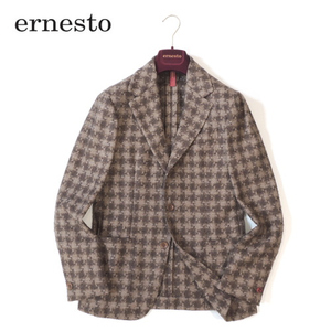 【定価13.7万・新品・44】ernesto（エルネスト）DJP232311 ウールナイロンハウンドトゥース シングル2Bジャケット ブラウン×ベージュ