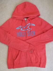 ★54a 美品USED HOLLISTER 前開き パーカー Ｍ 160㎝位 赤 USA直営店購入★ホリスター アバクロ スパンコール Abercrombie&Fitch supreme