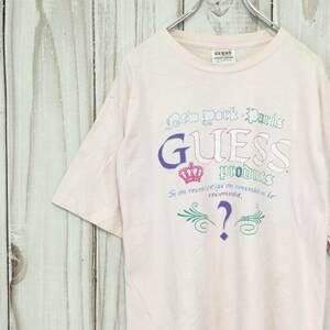 【USA製 ゲス 半袖Ｔシャツ】ヴィンテージ 80s～90s ゆるだぼ プリントデザイン XL相当 ピンク Guess 古着 [230606-013]