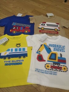 はたらくくるまTシャツ４点セット(消防車、新幹線、救急車、ショベルカー)