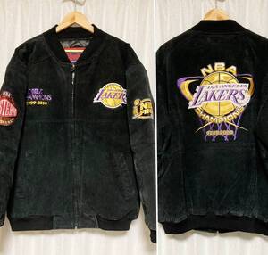 [00s Jeff Hamilton] LAKERS 2000年優勝記念 レイカーズ オールレザースタジャン スウェードレザージャケット XL 本革 ジェフハミルトン