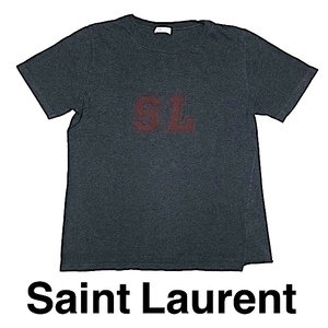 二点以上で送料無料！S048【極美品】フランス製 SAINT LAURENT サンローラン パリ Tシャツ 半袖 カットソー SLロゴ グレー メンズ S