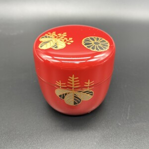 棗 天然木 金蒔絵 朱塗 中棗 漆器 茶入 茶器 煎茶道具 茶道具 なつめ 木製漆器 イ5-5