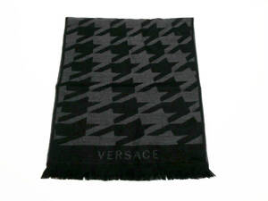 未使用 保管品 VERSACE マフラー 36×180cm 千鳥格子×メデューサ 黒 グレー ブラック muffler ヴェルサーチ ブランド イタリア製