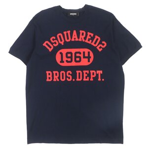 美品▼DSQUARED2 ディースクエアード 20AW S74GD0759 ロゴプリント クルーネック ショートスリーブ 半袖Ｔシャツ ネイビー L 正規品