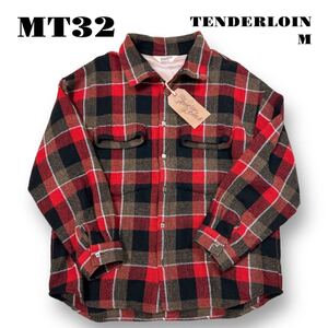 ★年末セール中！ TENDERLOIN テンダーロイン HIGH NECK WOOL SHT ハイ ネック ウール チェック シャツ ブロック ネル レッド 赤 M 秋冬 AW