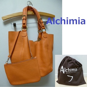 ★ALCHIMIA☆アルキミア★牛革ソフトレザー トートバッグ ミニポシェット付（ポーチ）コンビネーション ショルダーバッグ イタリア製　中古