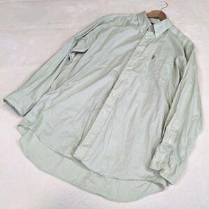 【五大陸】長袖　シャツ　緑　綿100％　LL　XL　メンズ　ボタンダウン　美品　コットン　大きいサイズ　緑　グリーン