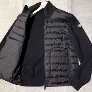 2XLサイズ★MONCLER CARDIGAN TRICOT モンクレール カーディガン トリコ ニット 切替 ハイブリッド ダウンジャケット ロゴ ワッペン 黒 3L