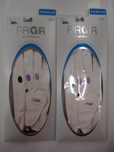 ■手首長め仕様 !! PRGR 合皮　プロギア　レディース ゴルフ グローブ x 2枚【20cm/ホワイト&パープル】PGL-17