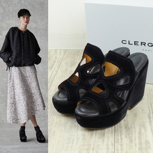 ドゥロワーLOOK多用 CLERGERIE クレジュリー 22AW プラットフォーム ベロアサンダル35 新品 ブラック ソックス・タイツ合わせ 厚底シューズ