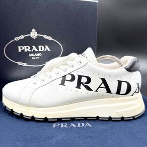 1円 【現行近極上品】 PRADA プラダ 【圧倒的高級感】 メンズ サイドロゴ ローカット スニーカー シューズ 靴 ホワイト 白 25.5cm相当