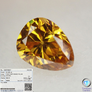 トレジャーG) Fancy Deep Orange Yellow 0.135ct SI2【CGLソーティング】イエローダイヤモンド ペアシェイプカット Orangy [Lo-DNo4-ar]