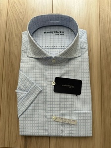 スタンリーブラッカー　Stanley blacker　半袖　シャツ　半袖シャツ　メンズ　ドレスシャツ　サイズ38　ホワイト/ブルー　新品　HXN005