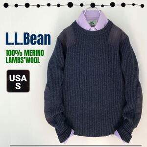 エルエルビーン/LLBean★英国コマンドセータースタイル/アウトドアセーター★ラムウール★エルボー&ショルダーガード★USAメンズS