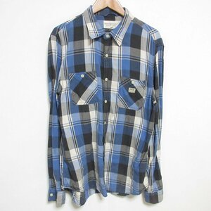 美品 Denim&Supply Ralph Lauren デニム＆サプライ ラルフローレン チェック柄 長袖 ネルシャツ L ブルー系 ◆