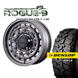 FARM ROGUE-9 マットガンメタリック 16×5.5J/5H +20 ダンロップ グラントレックMT2 7.00R16 ナロータイプ 4本セット