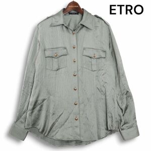 イタリア製★ ETRO エトロ 通年★ 光沢 ゴールドボタン 長袖 ミリタリー シャツ Sz.46 レディース 大きいサイズ　K4T01635_A#C