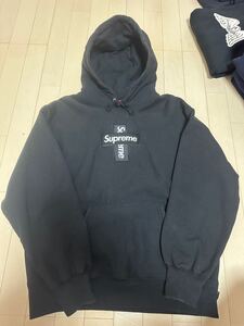 シュプリーム パーカー ブラック Hooded Logo box コットン スウェットパーカー　美品　クロスロゴ　M Mサイズ スウェット Sweatshirt 