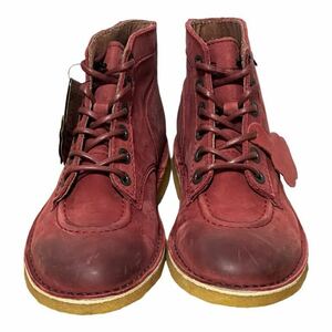 6/EU製【キッカーズ (Kickers)】新品 編み上げ本革レザー 赤系ブーツ 24cm前後/37サイズ/ソフトレザー USED加工品 モックトゥー/