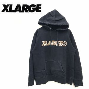 1N1390-R◆XLARGE エクストララージ スウェットプルパーカー◆サイズM メンズ 紳士 トップス 秋冬 裏起毛 ロゴプリント ブラック 黒