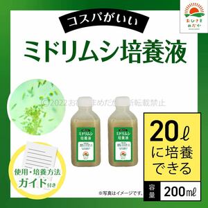 【ミドリムシ培養液　200ml　20L培養分　送料無料】メダカ めだか 金魚 ミジンコ　ゾウリムシ　クロレラ　 針子　PSB ミドリムシ培養に