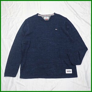 □Tommy Jeans/トミージーンズ 長袖セーター メンズL/ダークネイビー/コットン100%/クルーネック/ニット&1430900146