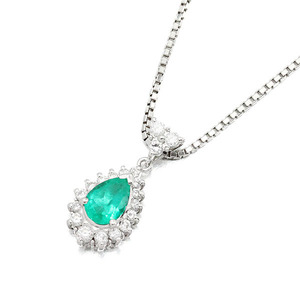 プラチナ エメラルド ダイヤモンド ネックレス 40cm E0.83ct D0.43ct Pt900/850 女性 レディース