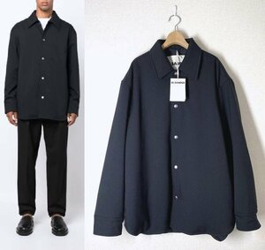 【美品】JIL SANDER ジルサンダー OUTER SHIRT 01 PD 中綿入り アウターシャツ 52 ネイビー 紺 シャツジャケット HA5389