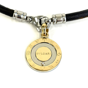 【中古】ブルガリ　BVLGARI　ホロスコープ　ダイヤモンド　ペンダントトップ　K18/SS　レザーチョーカー　星座ペンダントネックレス　