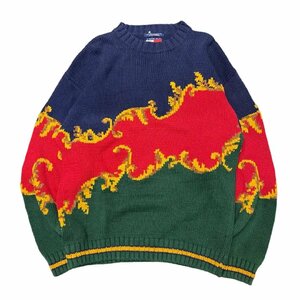 【L】USA 古着 90s トミーヒルフィガー TOMMYHILFIGER 総柄 ニット セーター 激レア 90年代