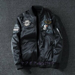 R339新品メンズ ミリタリージャケット フライトジャケット 両面着 ジャンパー ブルゾン 大きいサイズ 黒 M~4XL