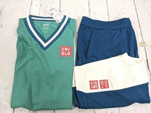 6og579/テニスウェア■ユニクロ NKドライEX VネックT 半袖Tシャツ・ショートパンツ Mサイズ■新品タグ付き【f04】